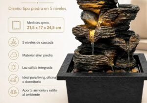 Fuente De Agua Decorativa Piedra 5 Niveles Con Luz Cálida